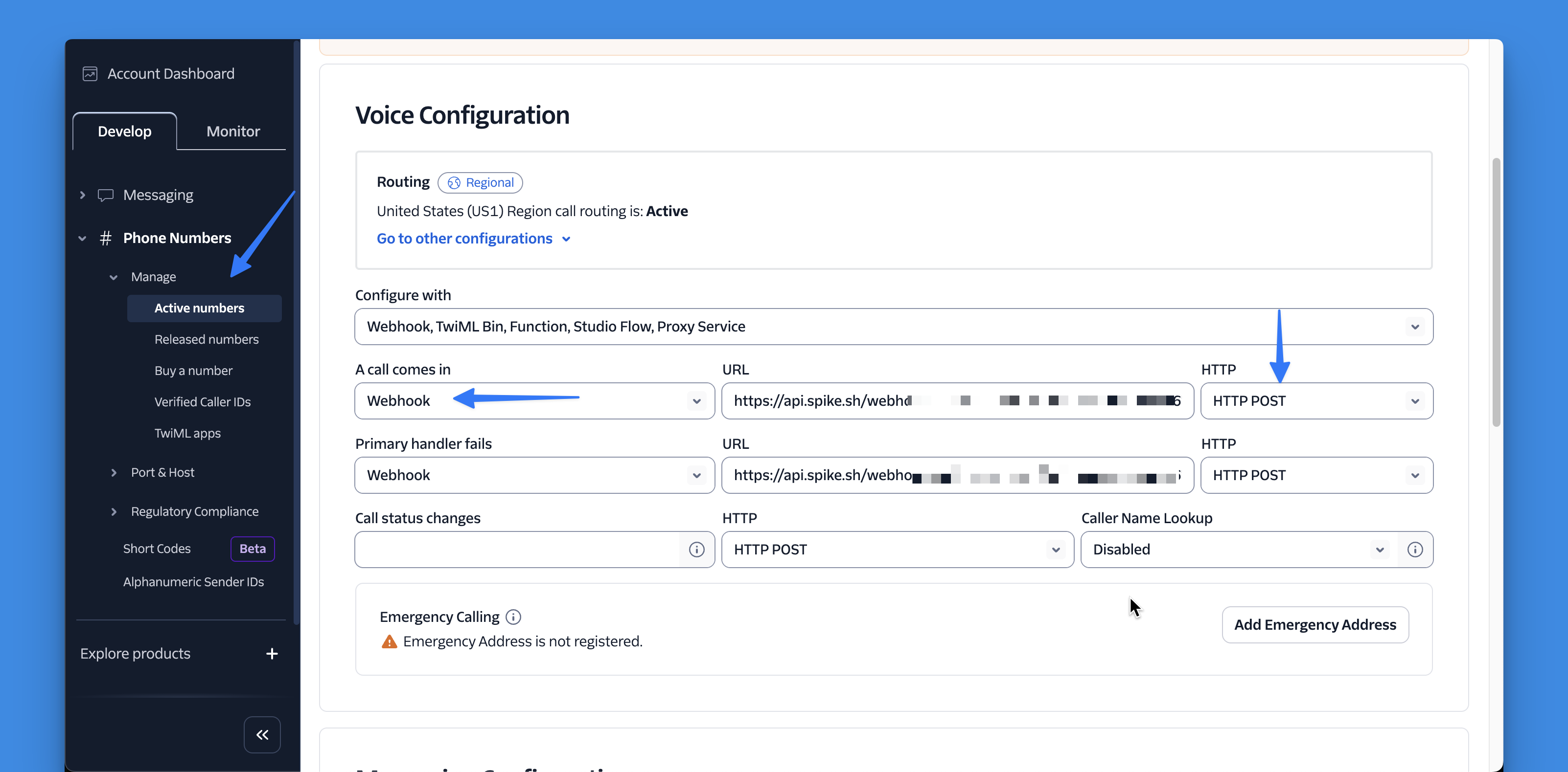 Twilio webhook settings for Live Call Routing