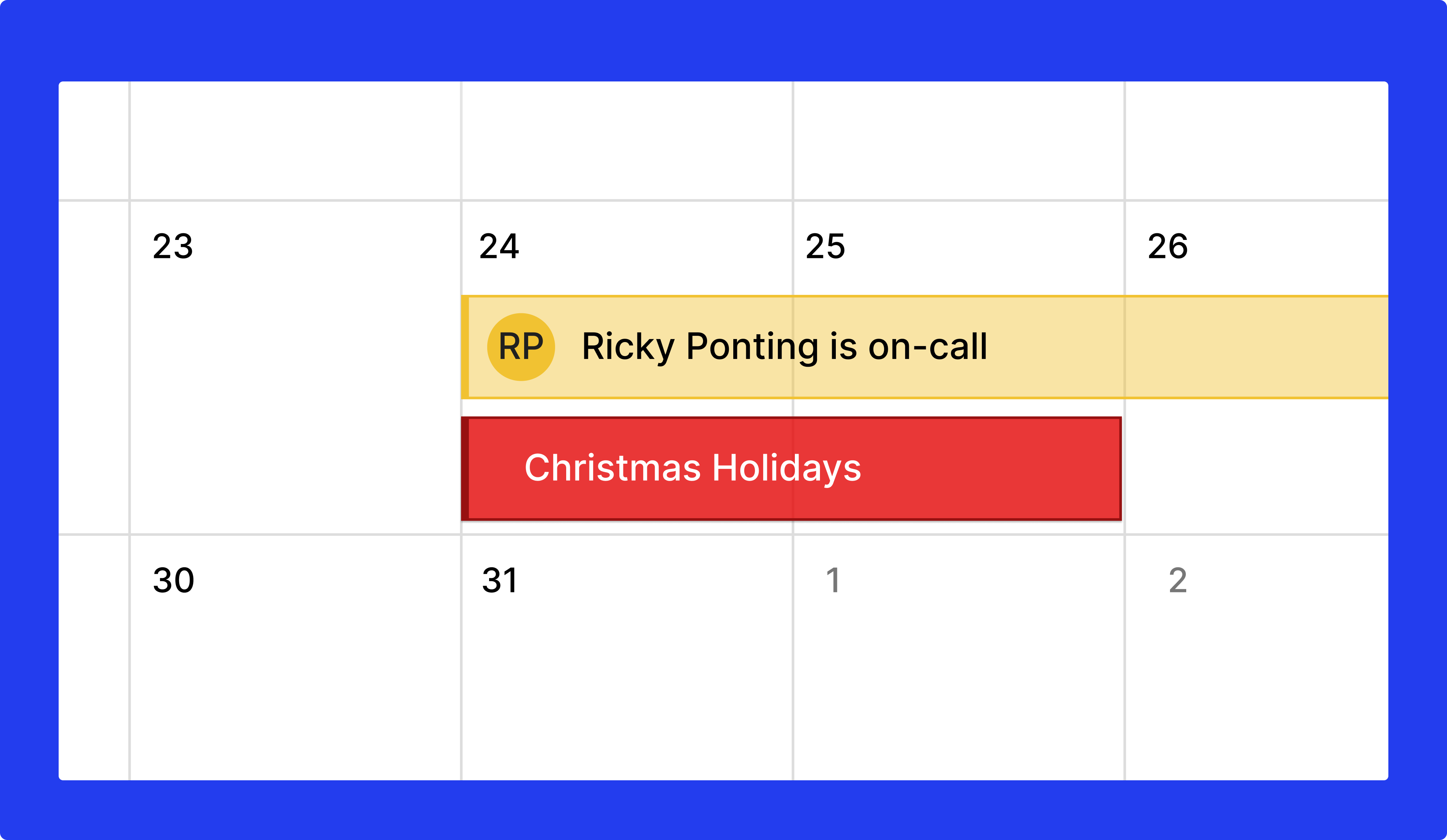 Holiday calendars in oncall example