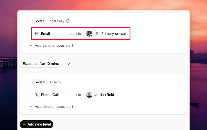 On-call schedule added to an escalation policy