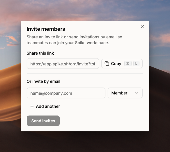 Invite team members on Spike