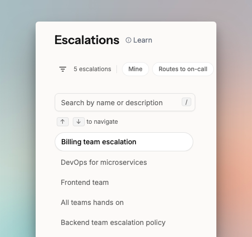 Escalation policies list in Spike