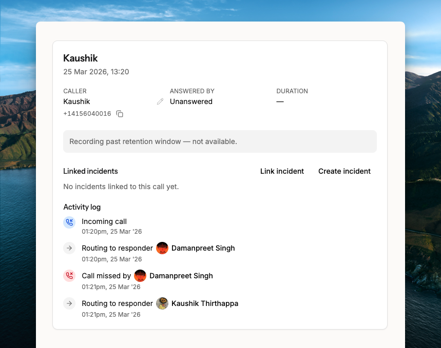 Call log in Live Call Routing