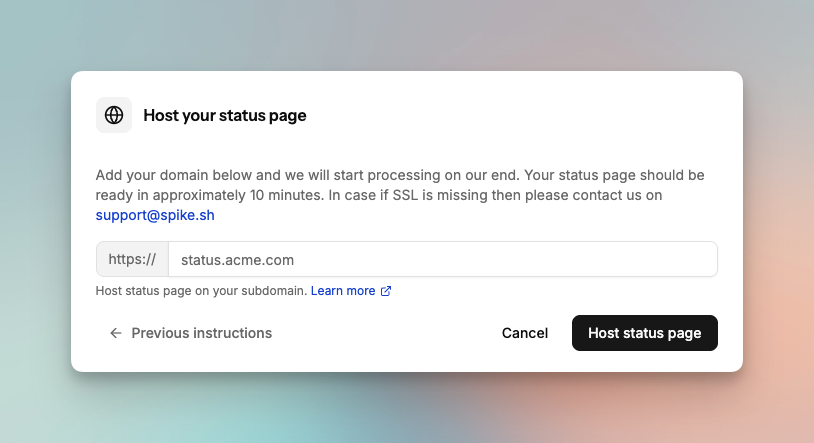 Add custom domain to Spike status page