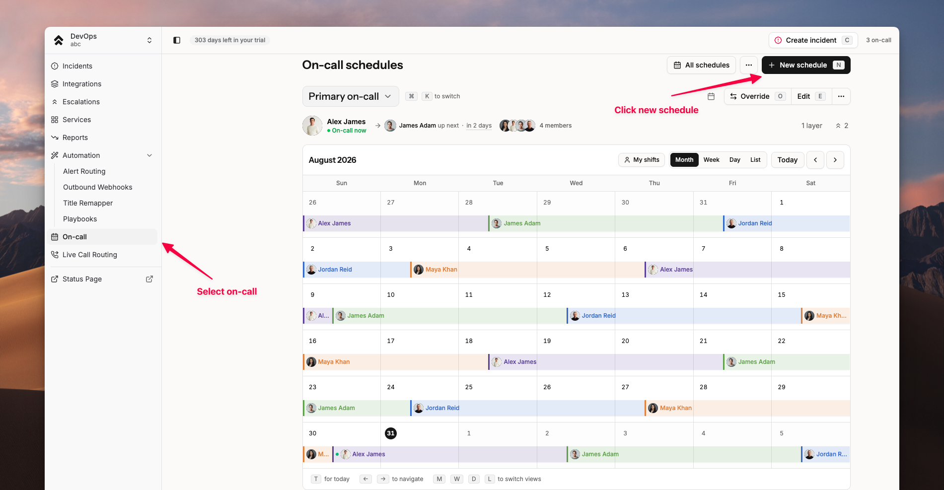 New schedule button in the on-call section