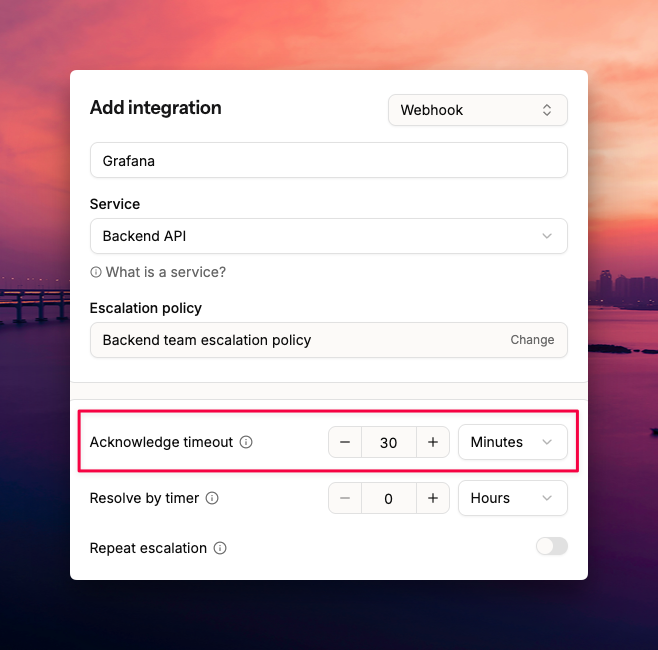 Acknowledge timeout setting