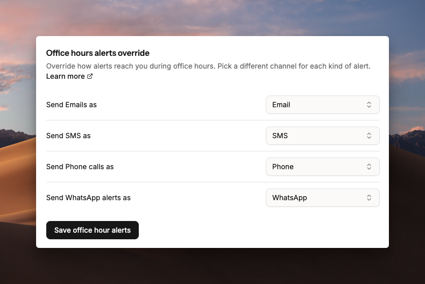 Alerts during office hours settings in Spike