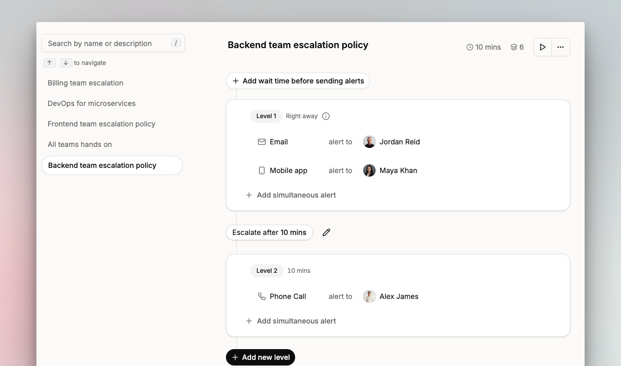 Escalation policies on Spike