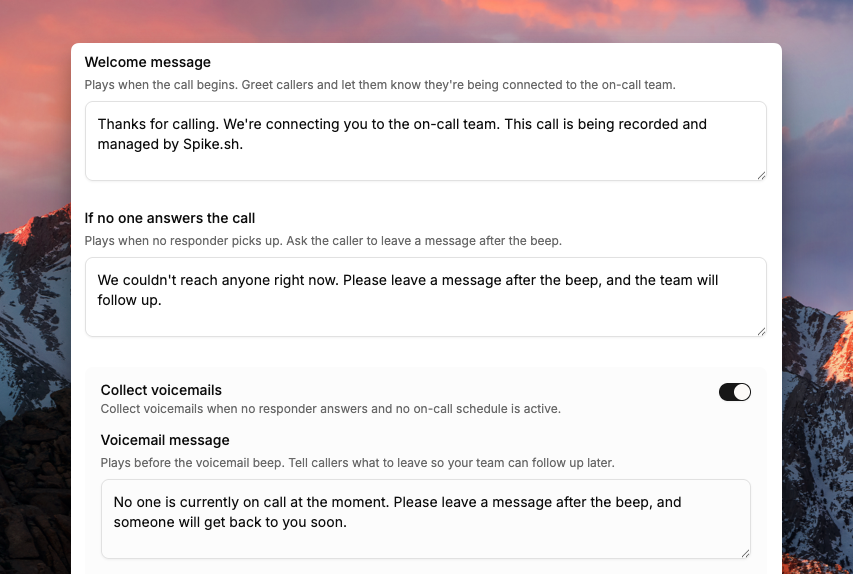 Custom message configuration for Live Call Routing