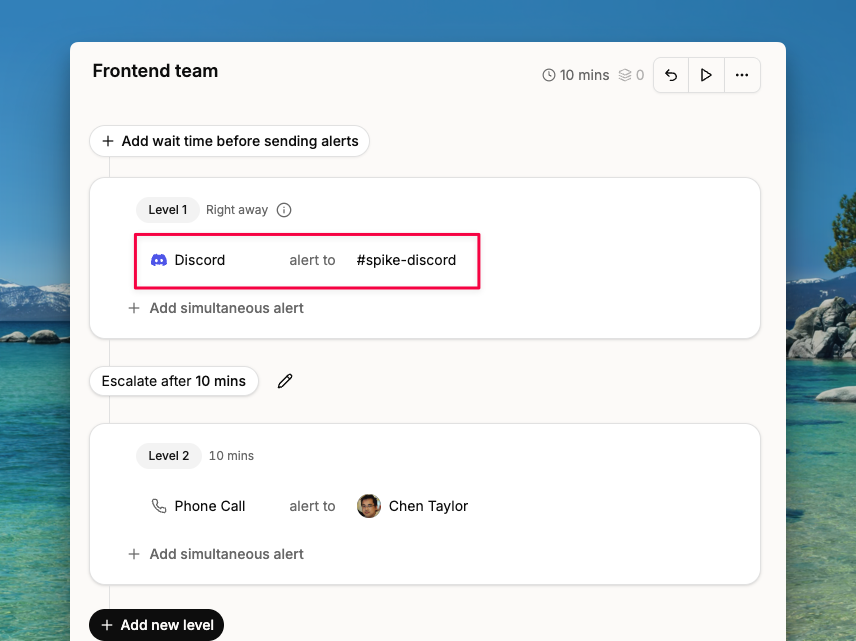 Discord as a step in an escalation policy