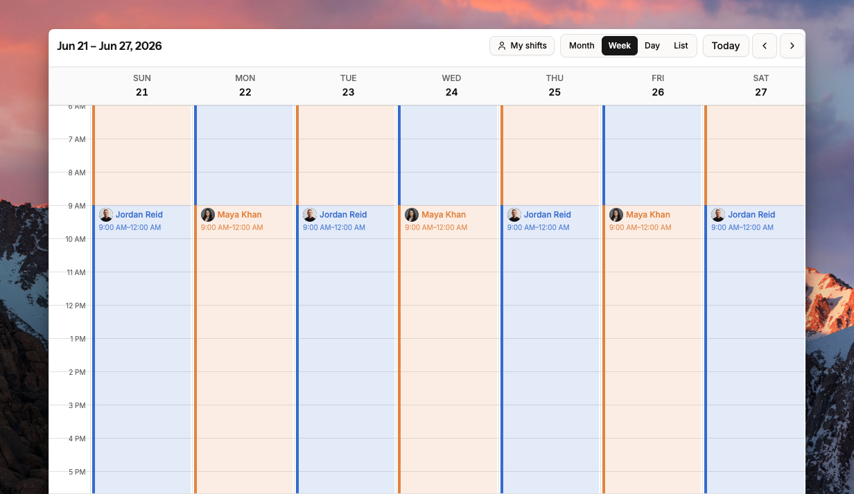 Calendar view of a single-layer on-call schedule