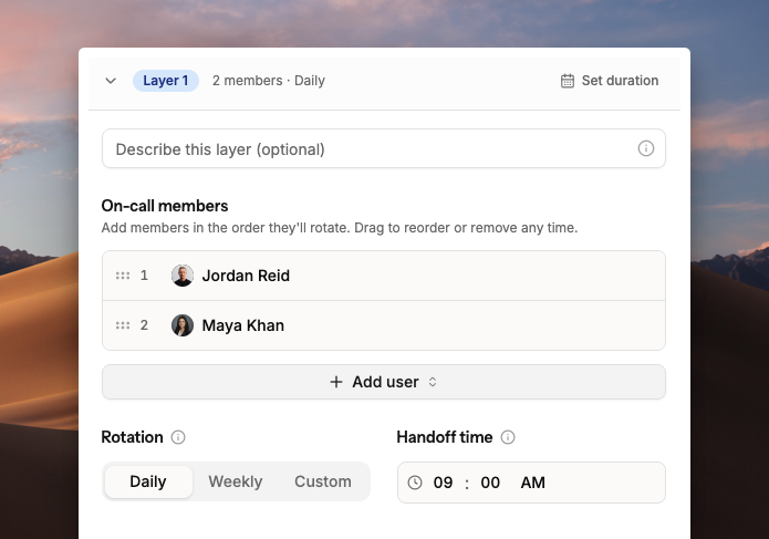 Single layer on-call schedule with daily rotation