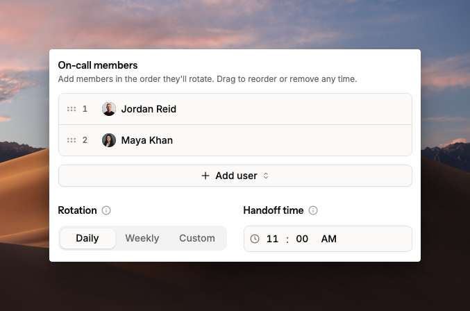 Completed daily on-call schedule form