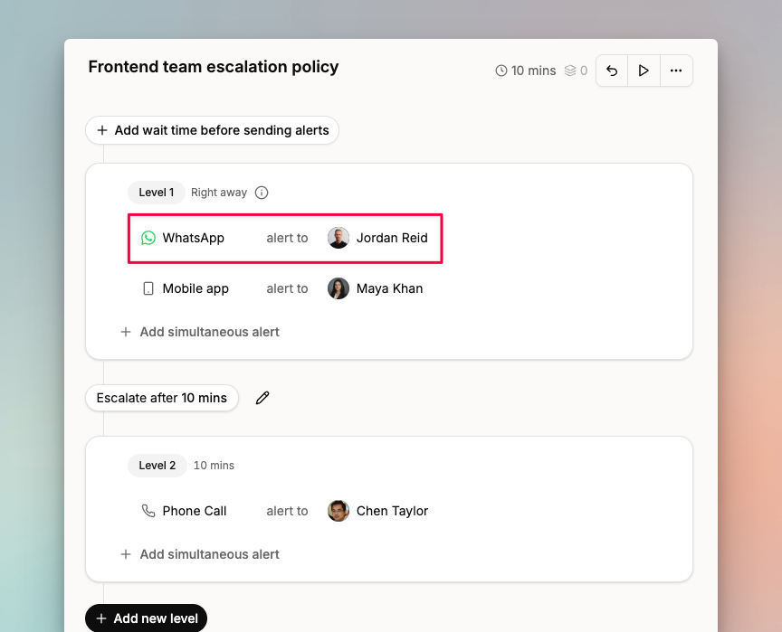 WhatsApp in an escalation policy