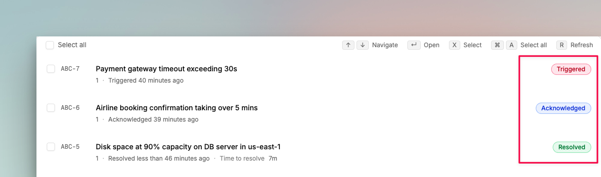 Incident statuses on Spike