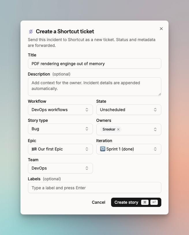 Pre-configure Shortcut story details in Spike