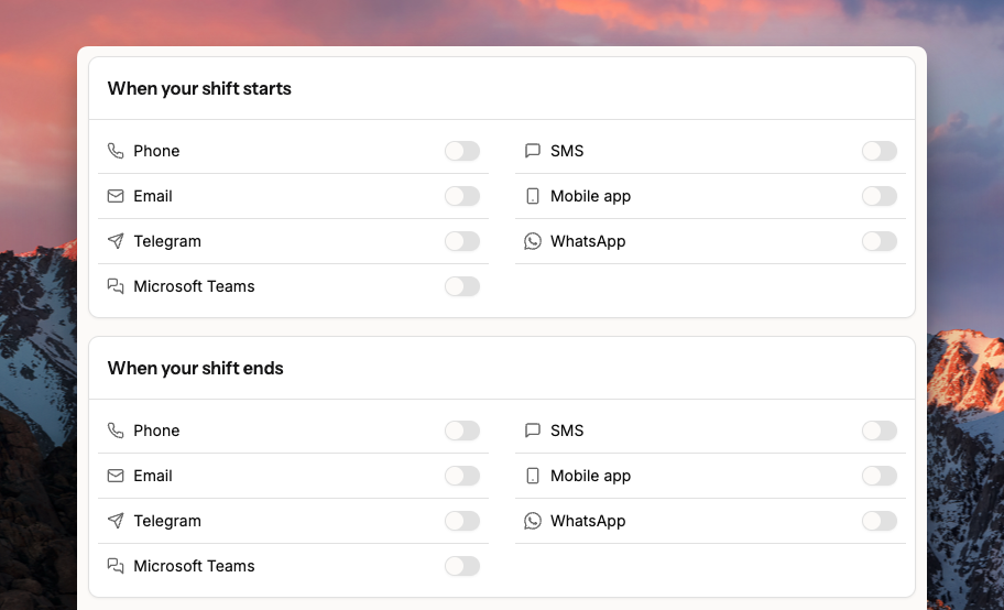 Personal on-call shift notification settings
