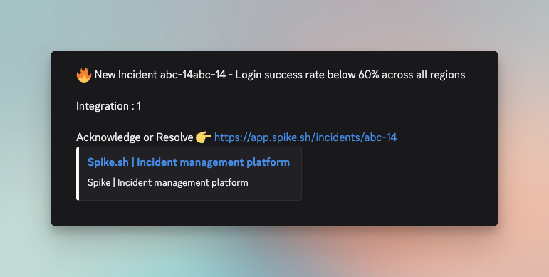 Incident alert on Discord from Spike
