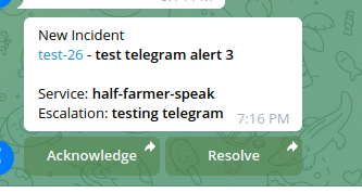 Incident alert on Telegram from Spike