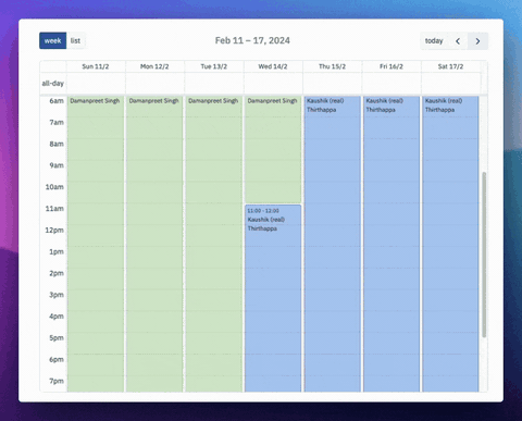 Example of daily rotation among 2 members on Spike
