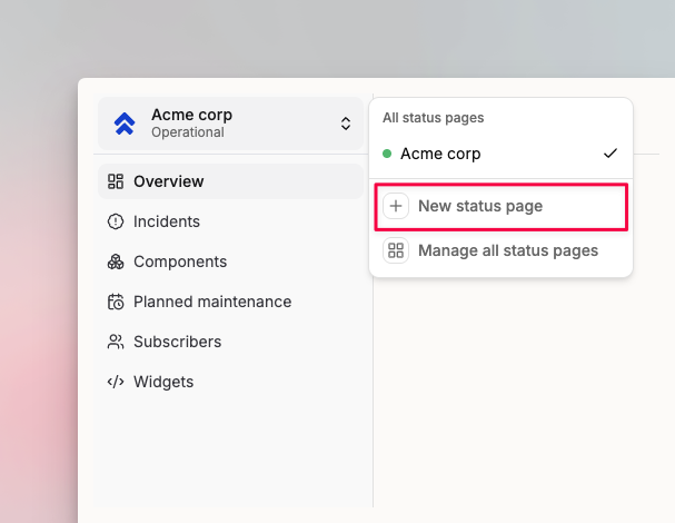 Create status page dropdown in Spike