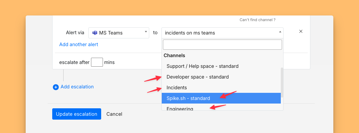 Naming convention for Microsoft Teams channels in escalations