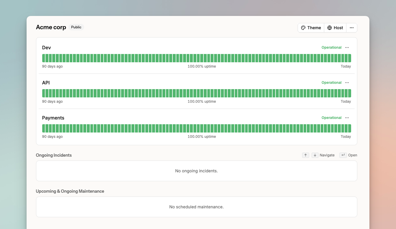 New status page in the Spike dashboard