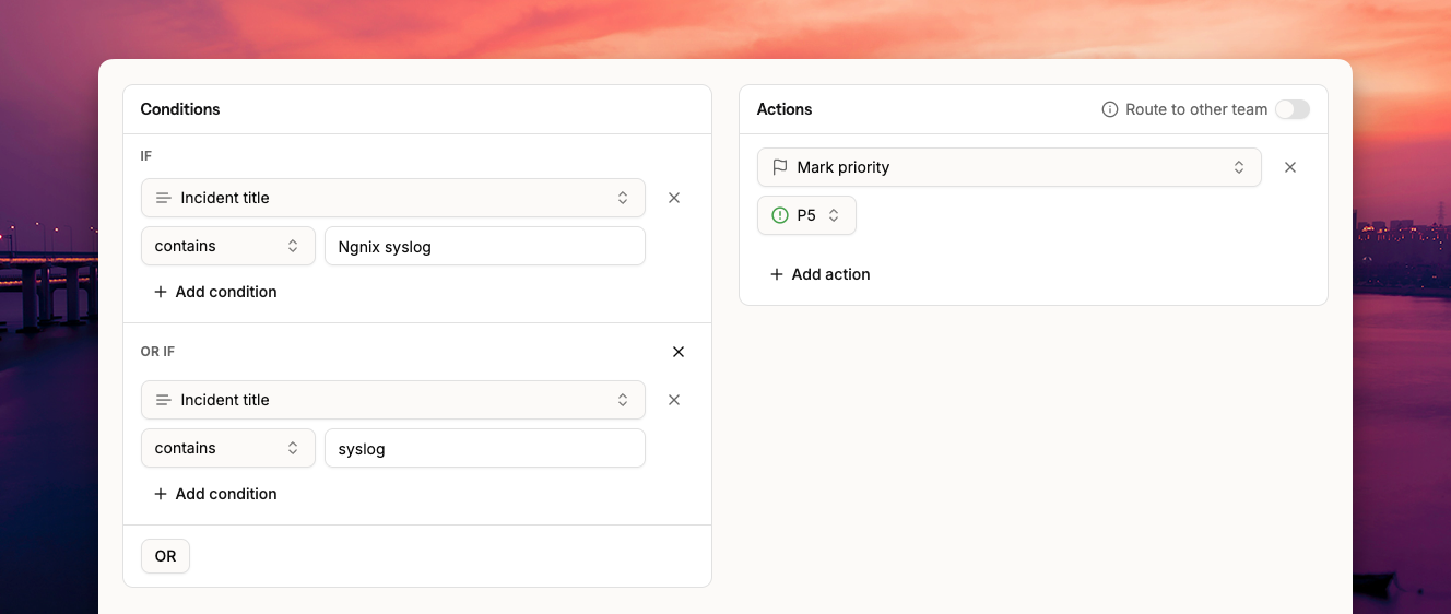 Alert routing ruleset example