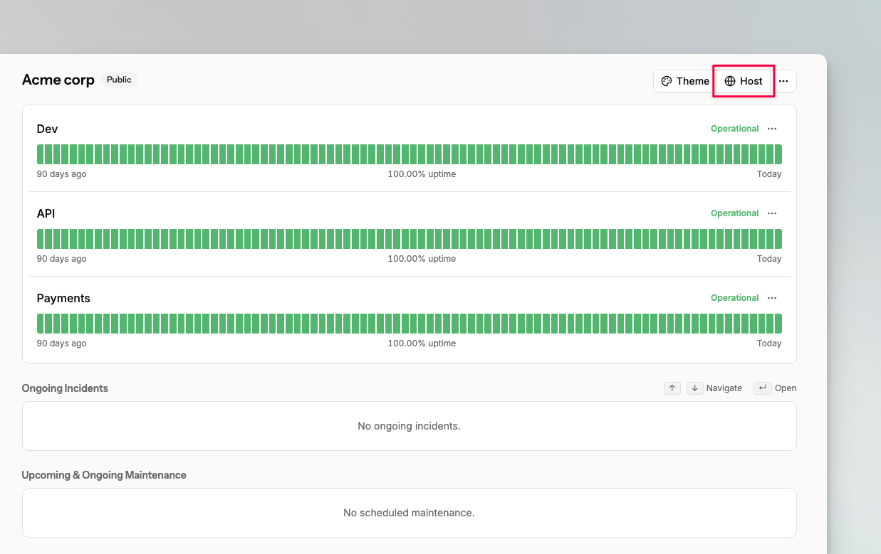 Host option in Spike status page settings