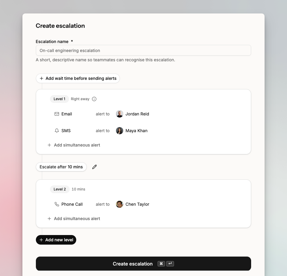 An example escalation policy in Spike