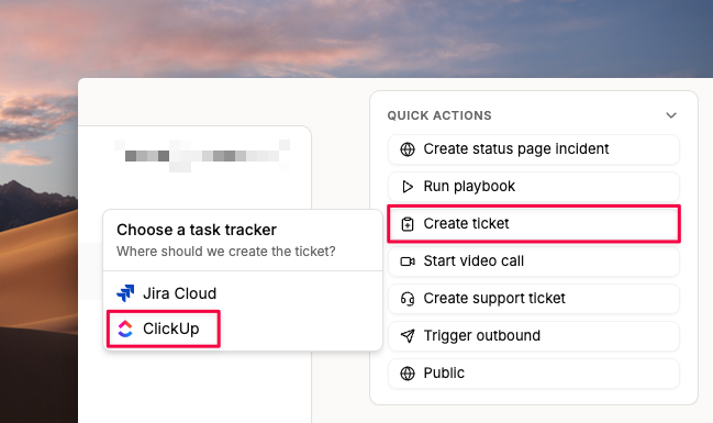 Create a ClickUp task from the incident details page
