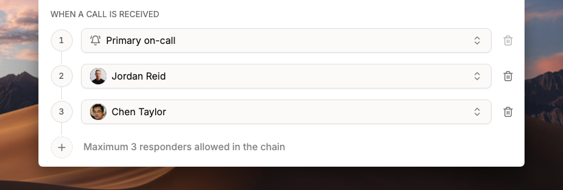 Live Call Routing flow showing on-call and fallback responders
