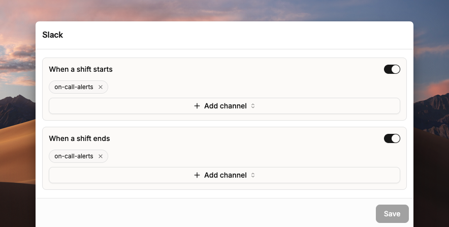Slack notifications for on-call shift start and end