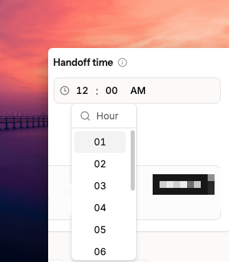 Setting handoff time for an on-call schedule